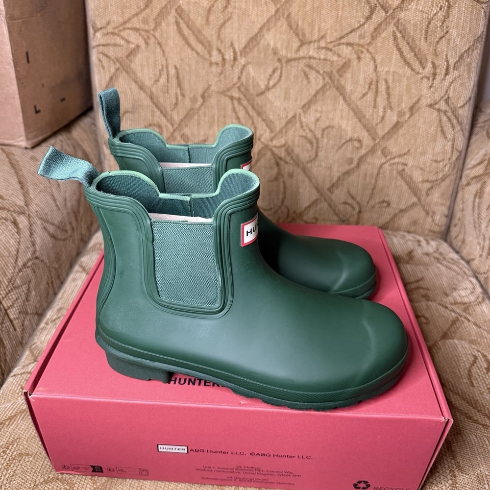 Hunter Original Chelsea Rain Green Boots Women's Waterproof Comfort Size 7 - Picture 4 of 9